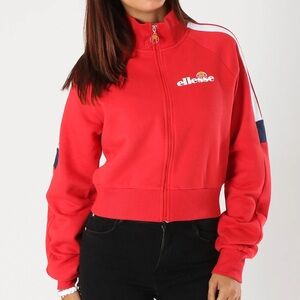 Ellesse Alagna Track Jacket Zip Up Crop Sweatshirt Red 90's Inspired Medium